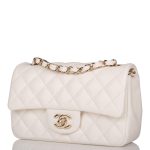 Chanel White Quilted Lambskin Rectangular Mini Classic Flap Bag Light Gold Hardware - Image 4