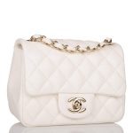 Chanel White Quilted Lambskin Square Mini Classic Flap Bag Light Gold Hardware - Image 4