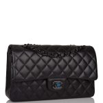 Chanel Medium Classic Double Flap Bag SO Black Lambskin Quilted Black Hardware - Image 4
