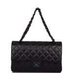 Chanel Medium Classic Double Flap Bag SO Black Lambskin Quilted Black Hardware - Image 2