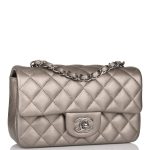 Chanel Mini Rectangular Flap Bag Ruthenium Metallic Lambskin Silver Hardware - Image 4