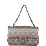 Chanel Mini Rectangular Flap Bag Ruthenium Metallic Lambskin Silver Hardware - Image 2