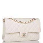 Chanel White Quilted Caviar Medium Classic Double Flap Bag Light Gold Hardware - Image 4