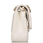 Chanel White Quilted Caviar Medium Classic Double Flap Bag Light Gold Hardware - Image 6