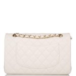 Chanel White Quilted Caviar Medium Classic Double Flap Bag Light Gold Hardware - Image 3