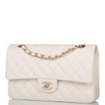 Chanel White Quilted Caviar Medium Classic Double Flap Bag Light Gold Hardware - Image 5