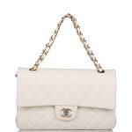 Chanel White Quilted Caviar Medium Classic Double Flap Bag Light Gold Hardware - Image 2