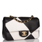 Chanel White and Black Geometric Lambskin Rectangular Mini Classic Flap Bag Antique Gold Hardware - Image 4