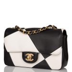 Chanel White and Black Geometric Lambskin Rectangular Mini Classic Flap Bag Antique Gold Hardware - Image 5