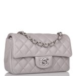 Chanel Light Gray Quilted Lambskin Rectangular Mini Classic Flap Bag Silver Hardware - Image 4