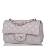 Chanel Light Gray Quilted Lambskin Rectangular Mini Classic Flap Bag Silver Hardware - Image 5