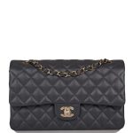 Chanel Medium Classic Double Flap Bag Dark Gray Caviar Light Gold Hardware