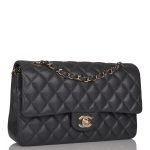 Chanel Medium Classic Double Flap Bag Dark Gray Caviar Light Gold Hardware - Image 4
