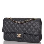 Chanel Medium Classic Double Flap Bag Dark Gray Caviar Light Gold Hardware - Image 5
