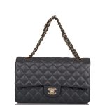 Chanel Medium Classic Double Flap Bag Dark Gray Caviar Light Gold Hardware - Image 2