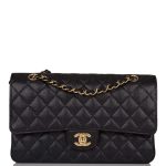 Chanel Medium Classic Double Flap Bag Black Quilted Caviar Gold Hardware