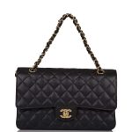 Chanel Black Quilted Caviar Medium Classic Double Flap Bag Gold Hardware - Image 2
