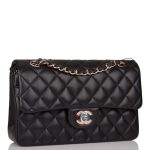 Chanel Small Classic Double Flap Bag Black Lambskin Rose Gold Hardware - Image 4