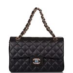 Chanel Small Classic Double Flap Bag Black Lambskin Rose Gold Hardware - Image 2