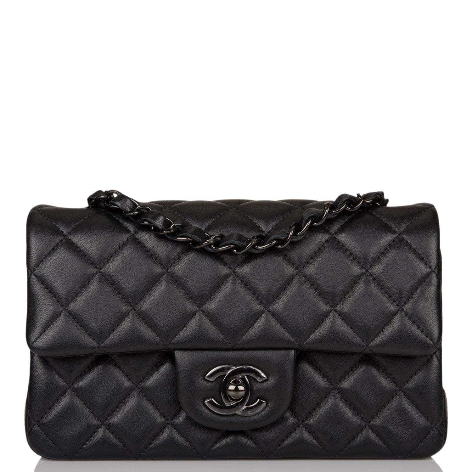C-M255-081721-1-1 Chanel SO Black Quilted Lambskin Rectangular Mini Classic Flap Bag Black Hardware - Image 1