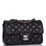 Chanel Mini Rectangular Flap Bag Black Lambskin Light Silver Hardware - Image 3