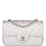 Chanel Mini Rectangular Flap Bag Silver Metallic Lambskin Silver Hardware