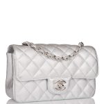 Chanel Mini Rectangular Flap Bag Silver Metallic Lambskin Silver Hardware - Image 4