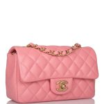 Chanel Pink Quilted Lambskin Rectangular Mini Classic Flap Bag Antique Gold Hardware - Image 4