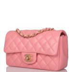 Chanel Pink Quilted Lambskin Rectangular Mini Classic Flap Bag Antique Gold Hardware - Image 5