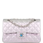 Chanel Small Classic Double Flap Bag Silver Iridescent Lambskin Silver Hardware