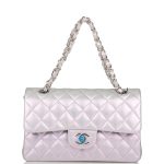 Chanel Small Classic Double Flap Bag Silver Iridescent Lambskin Silver Hardware - Image 2