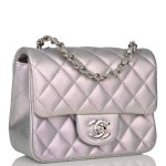 Chanel Mini Square Flap Bag Lavender Iridescent Lambskin Silver Hardware - Image 4