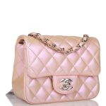 Chanel Mini Square Flap Bag Pink Iridescent Lambskin Silver Hardware - Image 4
