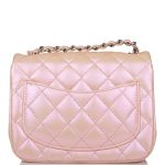 Chanel Mini Square Flap Bag Pink Iridescent Lambskin Silver Hardware - Image 3