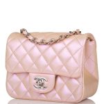 Chanel Mini Square Flap Bag Pink Iridescent Lambskin Silver Hardware - Image 5