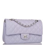 Chanel Medium Classic Double Flap Bag Lavender Quilted Caviar Silver Hardware - Image 3