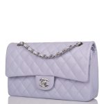 Chanel Medium Classic Double Flap Bag Lavender Quilted Caviar Silver Hardware - Image 4