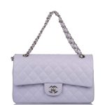 Chanel Medium Classic Double Flap Bag Lavender Quilted Caviar Silver Hardware - Image 2
