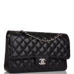 Chanel Medium Classic Double Flap Bag Black Quilted Caviar Silver Hardware - Image 3