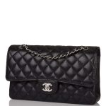 Chanel Medium Classic Double Flap Bag Black Quilted Caviar Silver Hardware - Image 4
