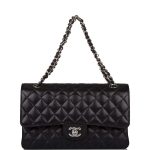 Chanel Medium Classic Double Flap Bag Black Quilted Caviar Silver Hardware - Image 2