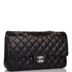 Chanel Medium Classic Double Flap Bag Black Quilted Lambskin Rose Gold Hardware - Image 4