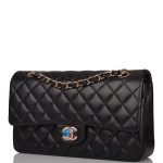 Chanel Medium Classic Double Flap Bag Black Quilted Lambskin Rose Gold Hardware - Image 5