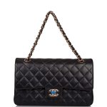 Chanel Medium Classic Double Flap Bag Black Quilted Lambskin Rose Gold Hardware - Image 2