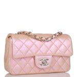 Chanel Mini Rectangular Flap Bag Pink Iridescent Lambskin Silver Hardware - Image 4