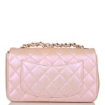 Chanel Mini Rectangular Flap Bag Pink Iridescent Lambskin Silver Hardware - Image 3