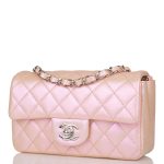 Chanel Mini Rectangular Flap Bag Pink Iridescent Lambskin Silver Hardware - Image 5