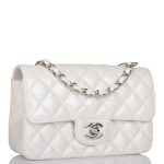 Chanel Mini Rectangular Flap Bag White Iridescent Lambskin Silver Hardware - Image 4