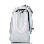 Chanel Mini Rectangular Flap Bag Blue Iridescent Lambskin Silver Hardware - Image 6