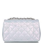 Chanel Mini Rectangular Flap Bag Blue Iridescent Lambskin Silver Hardware - Image 5